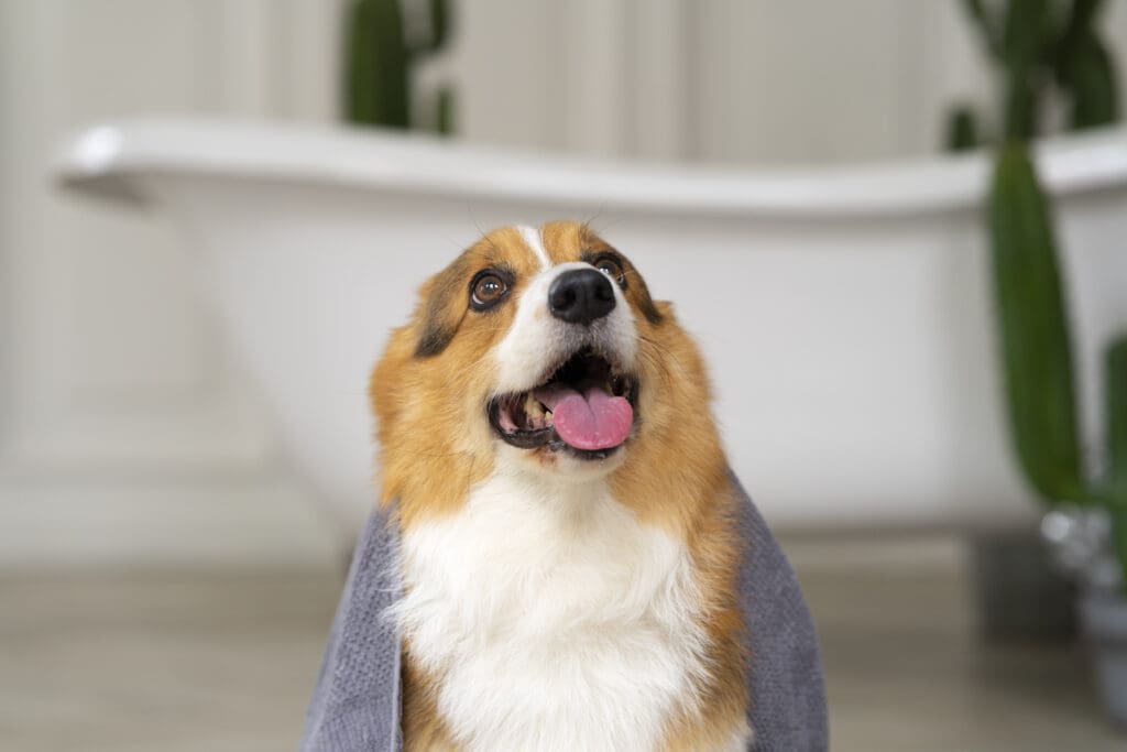 perro jadeando de frente
