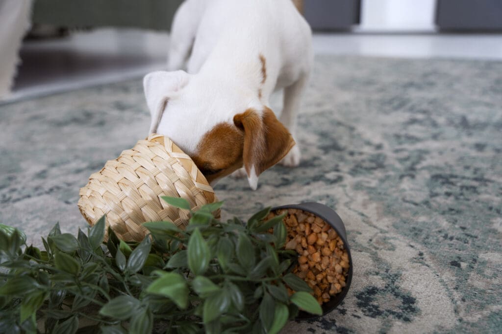 perro comiendo tierra