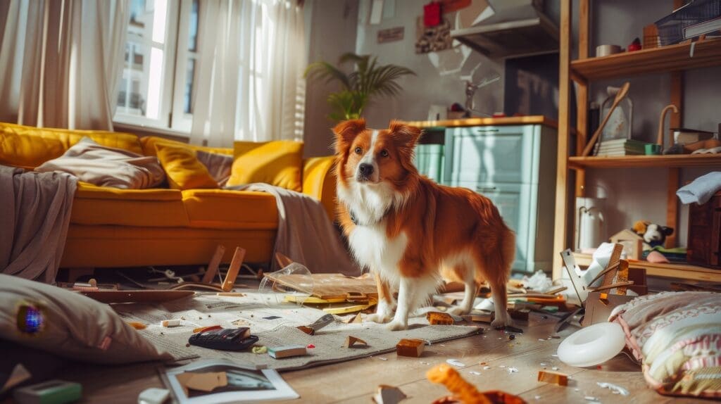 perro haciendo desastres