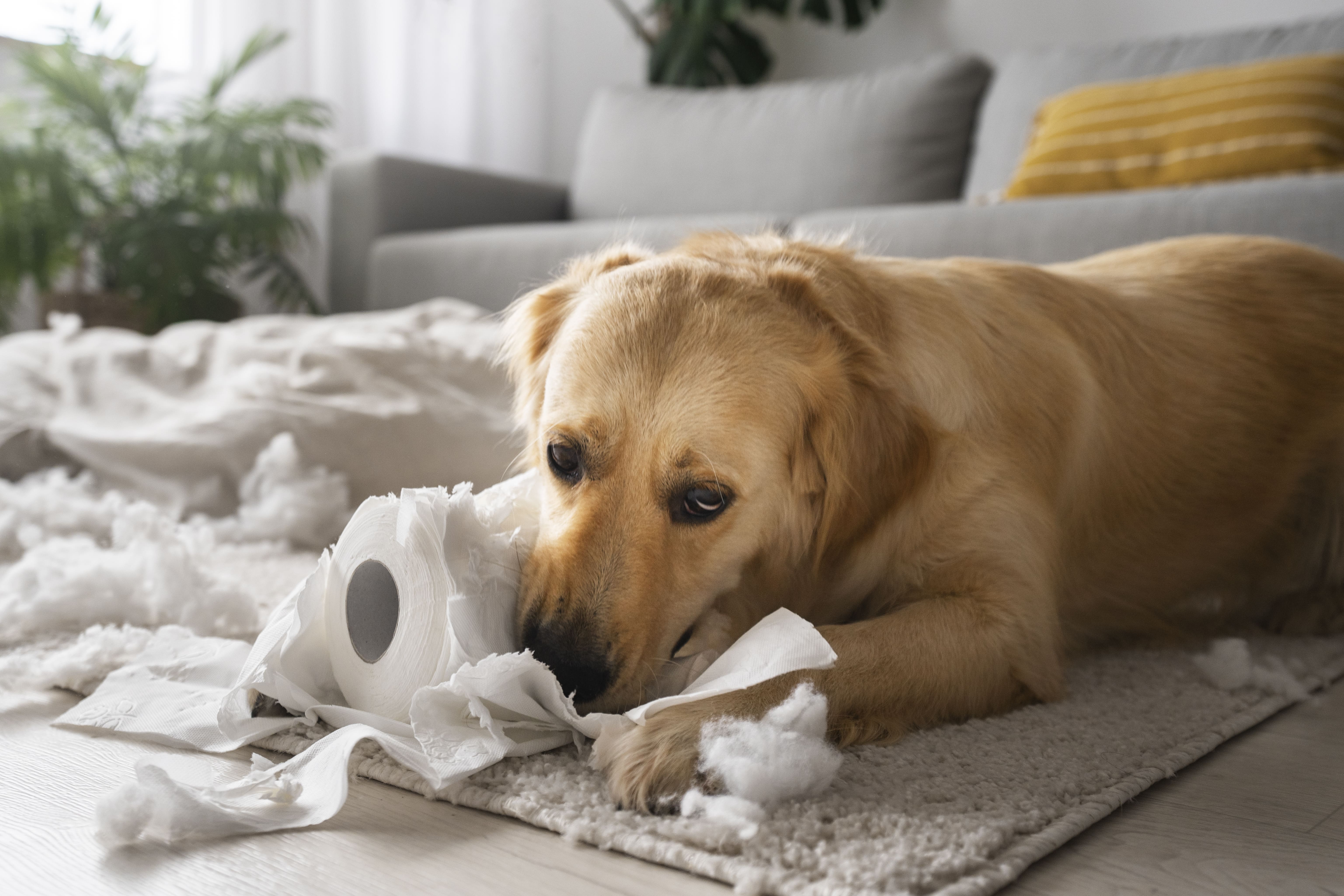 perro mordiendo cosas