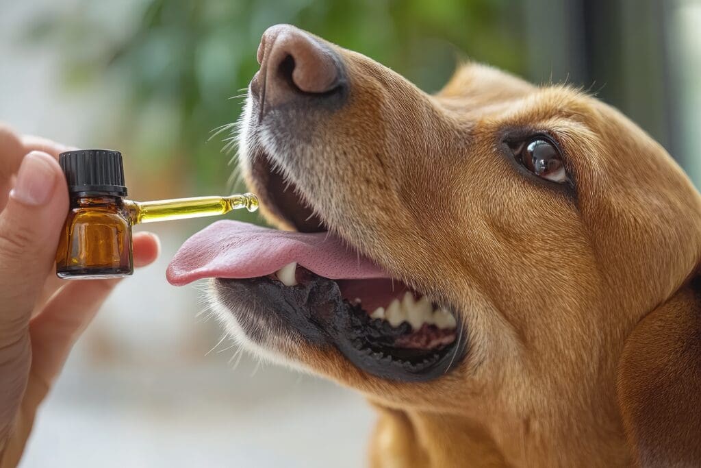 perro recibiendo gotas 