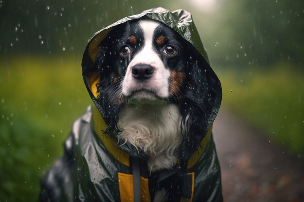 perro en la lluvia