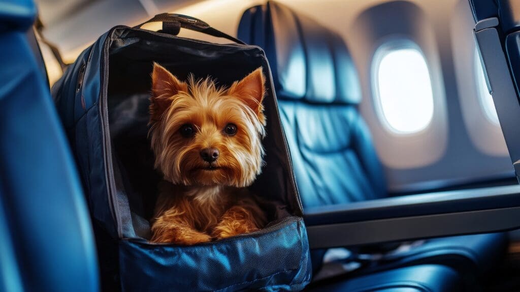 perro en avion para viaje